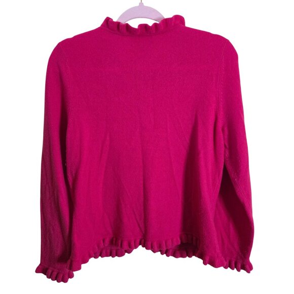 Pure Collection Raspberry Pink Ruffled 100% Cashmere Cardigan Sweater Size M - Picture 3 of 7